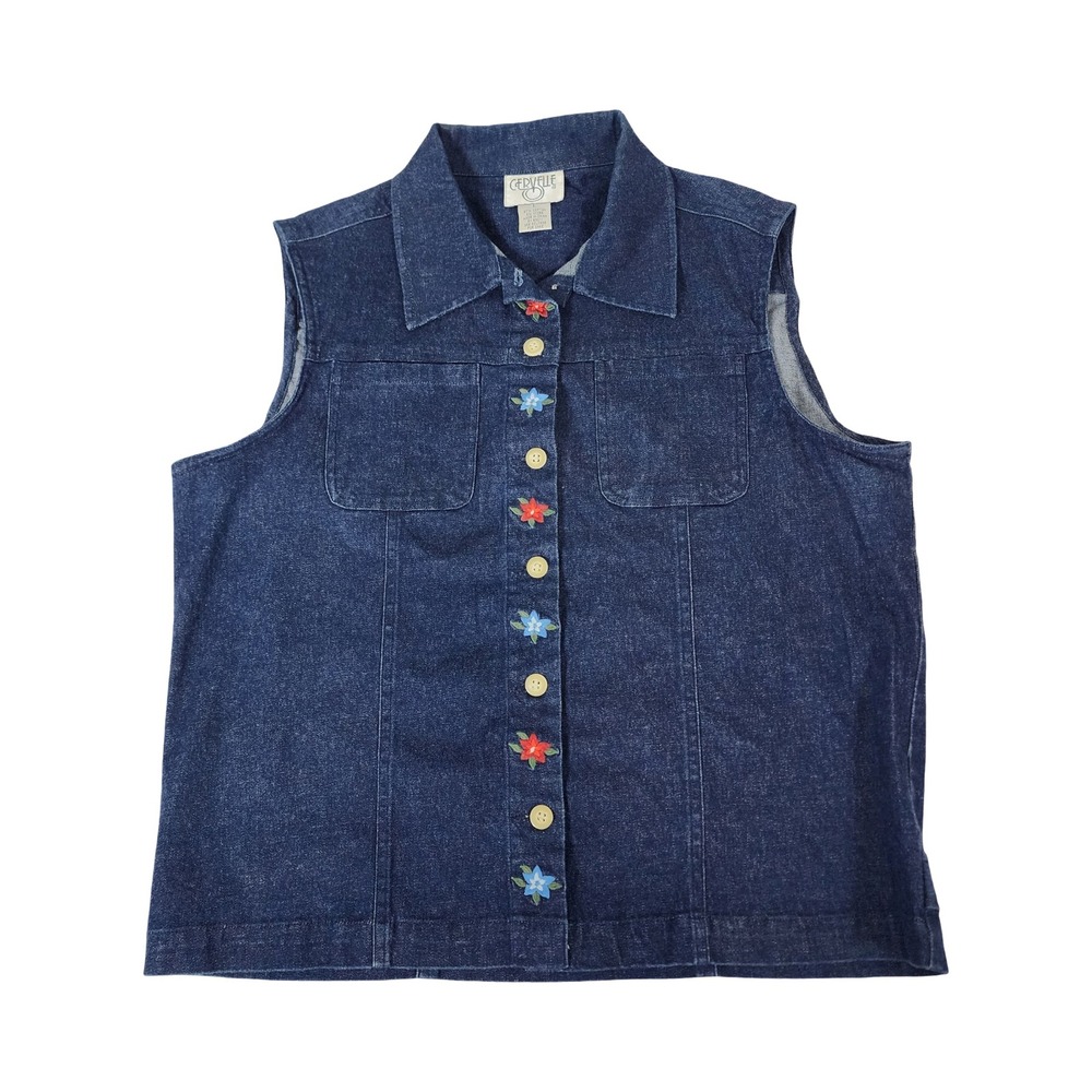 Cervelle Vintage 90s Womens Denim Floral Embroidered Button Vest Medium Large